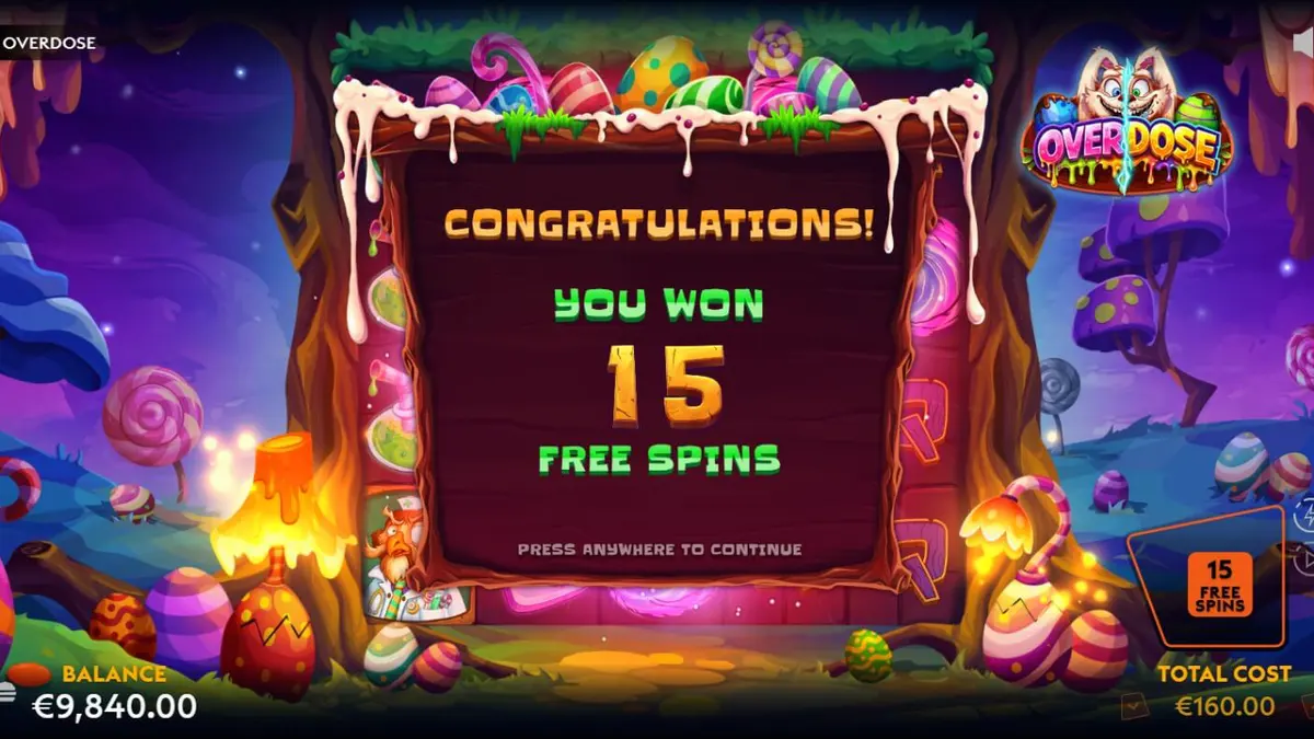 Tampilan visual slot Overdose dengan tema kelinci fantasi dan permen
