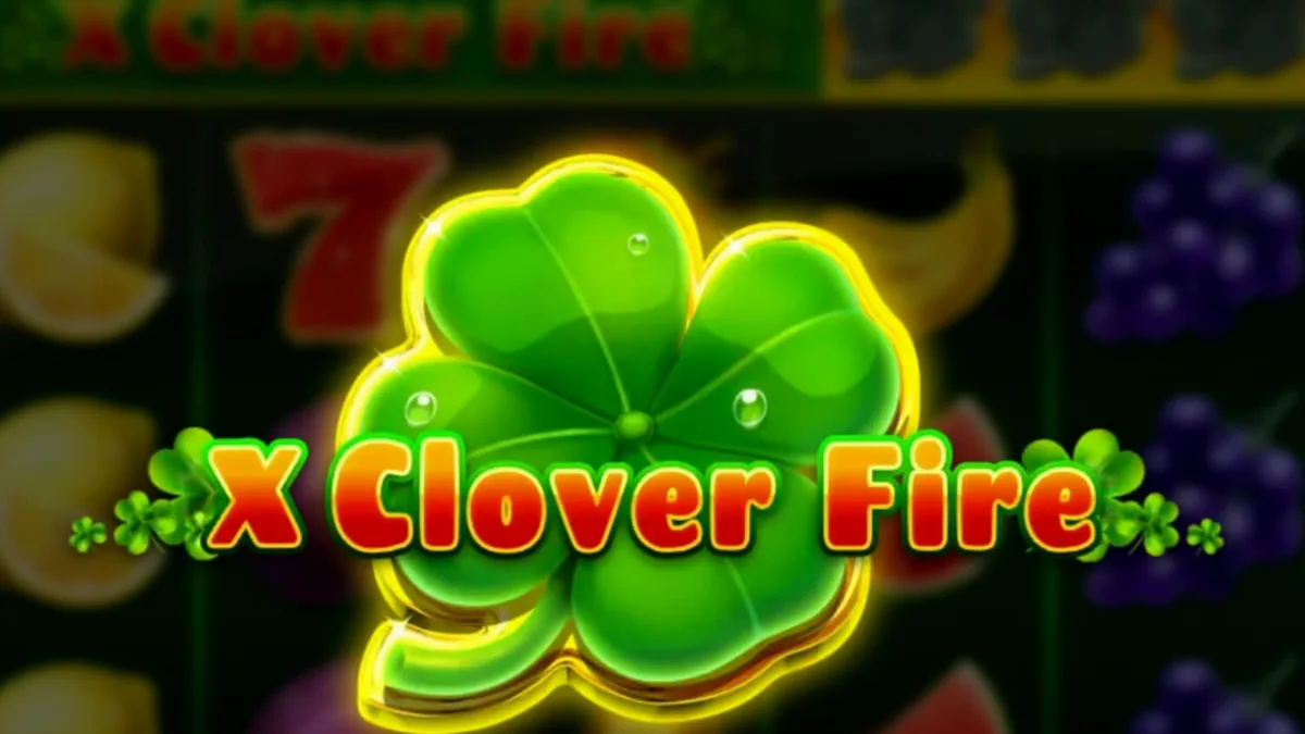 Tampilan visual slot X Clover Fire dengan simbol buah dan semanggi yang menyala